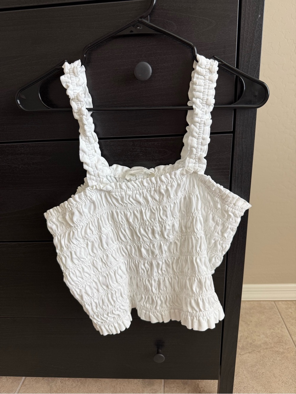 Treasure & Bond White Smocked Ruffle Crop Top